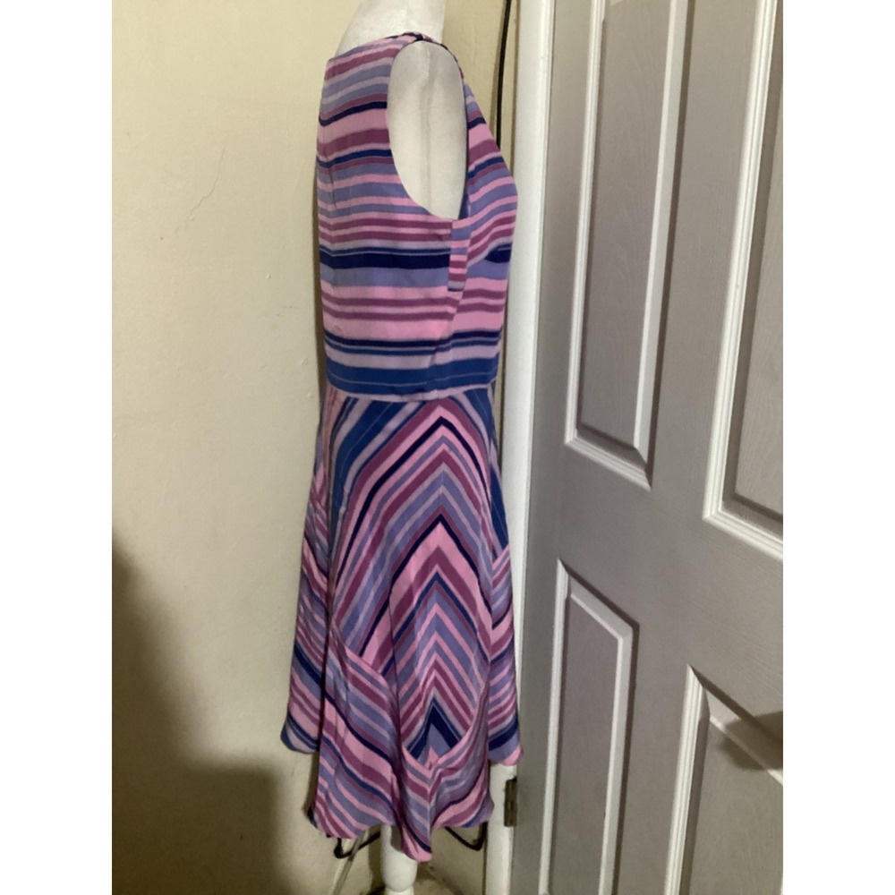 MAGGY LONDON Silk Striped Midi Dress Pink Purple Blue Sleeveless Size 10 - Picture 3 of 5